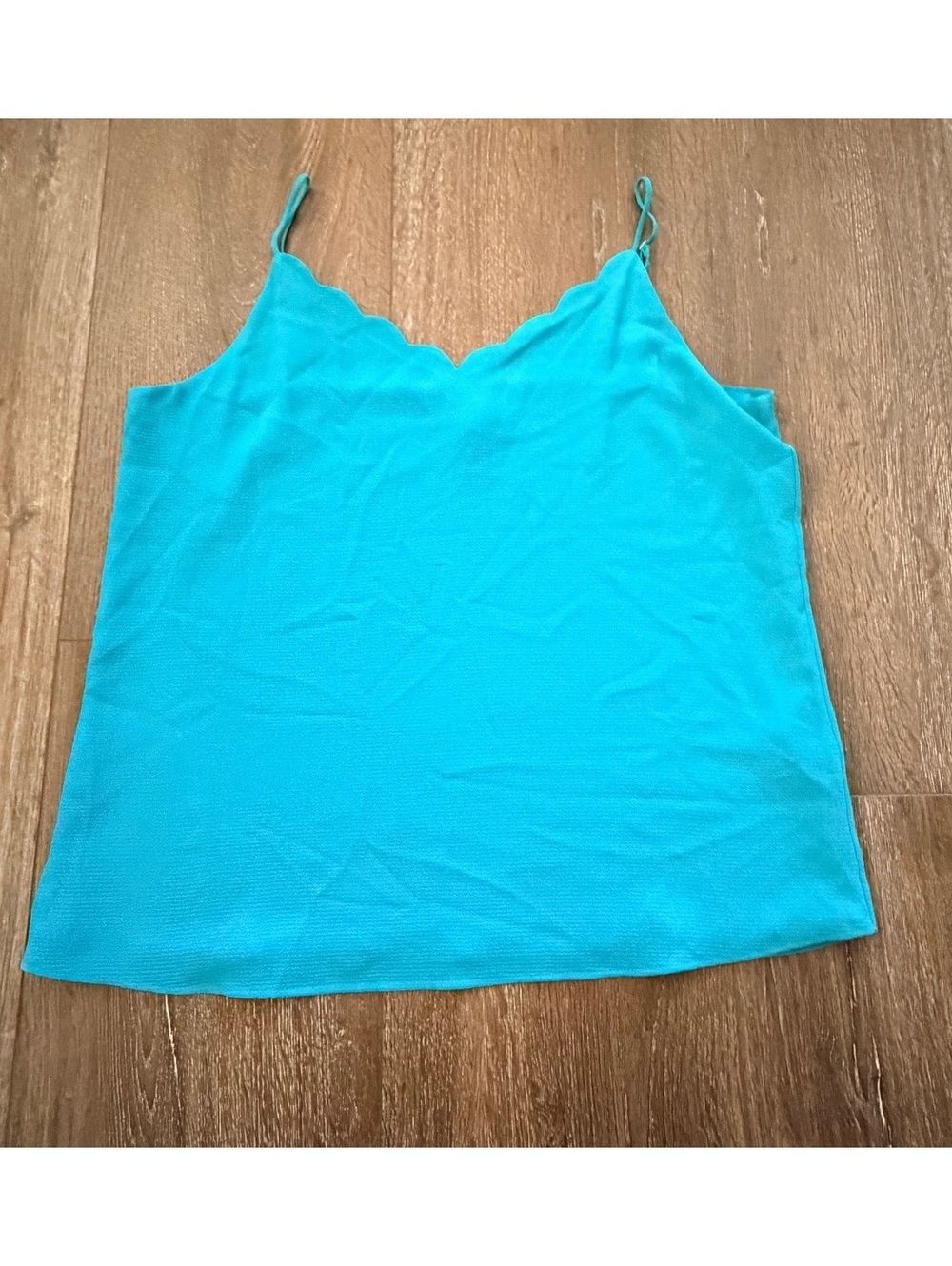 Calvin Klein Scalloped V Neck Cami Medium Turquoise Sleeveless Tank Top